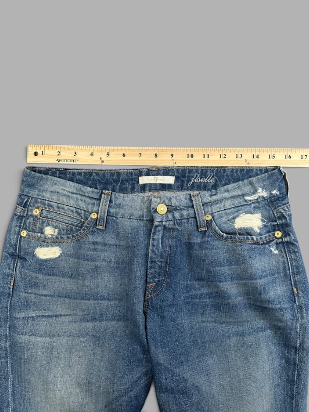 7 For All Mankind Jiselle Phenomena Distressed Flare Jeans 28 Blue Denim - Picture 6 of 11